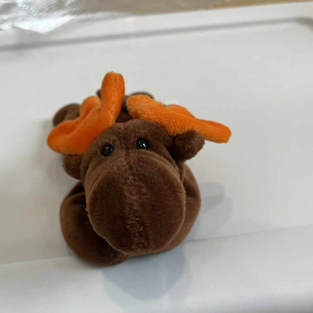 Lot 2 Vntg TY Beanie Babies Curly The Bear 1996 Chocolate Moose 1993 Plush Toys‎